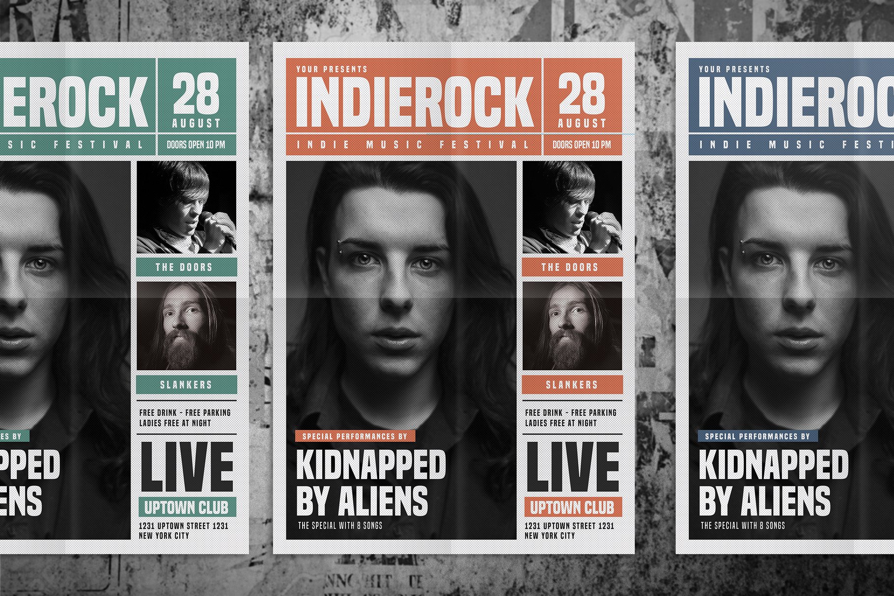 独立摇滚音乐报纸风格海报设计模板 Indie Rock Newspaper Style Flyer插图