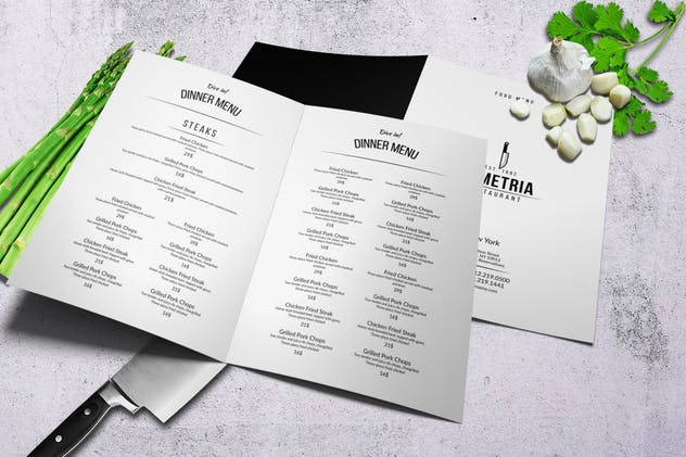 低调奢华西餐折页菜单模板 Symetria Simple Style A4 Menu插图(1)