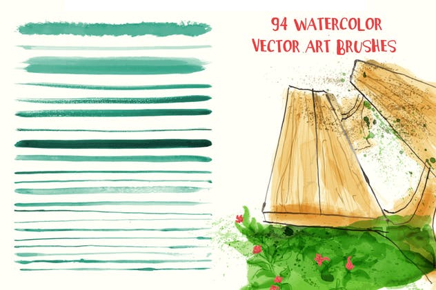 94种水彩艺术图案AI笔刷 Watercolor Vector Art Brushes插图(1)