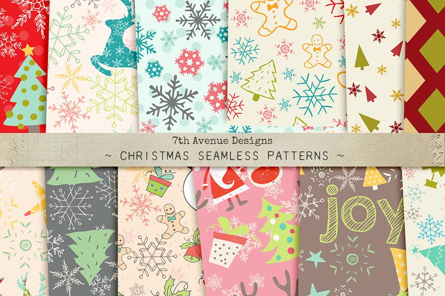 圣诞节主题元素图案纹理 Christmas Seamless Patterns插图(3)