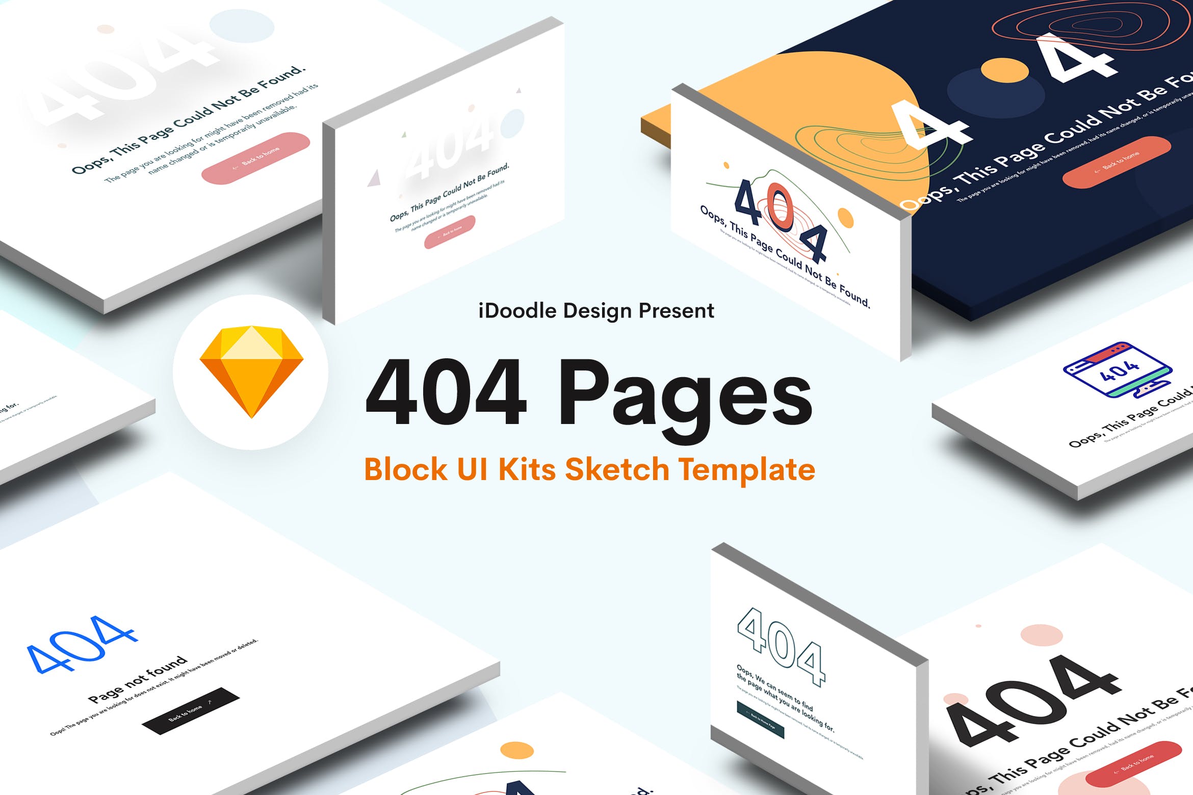 创意404错误页面UI设计SKETCH模板 Creative 404 Block UI Kits Design插图