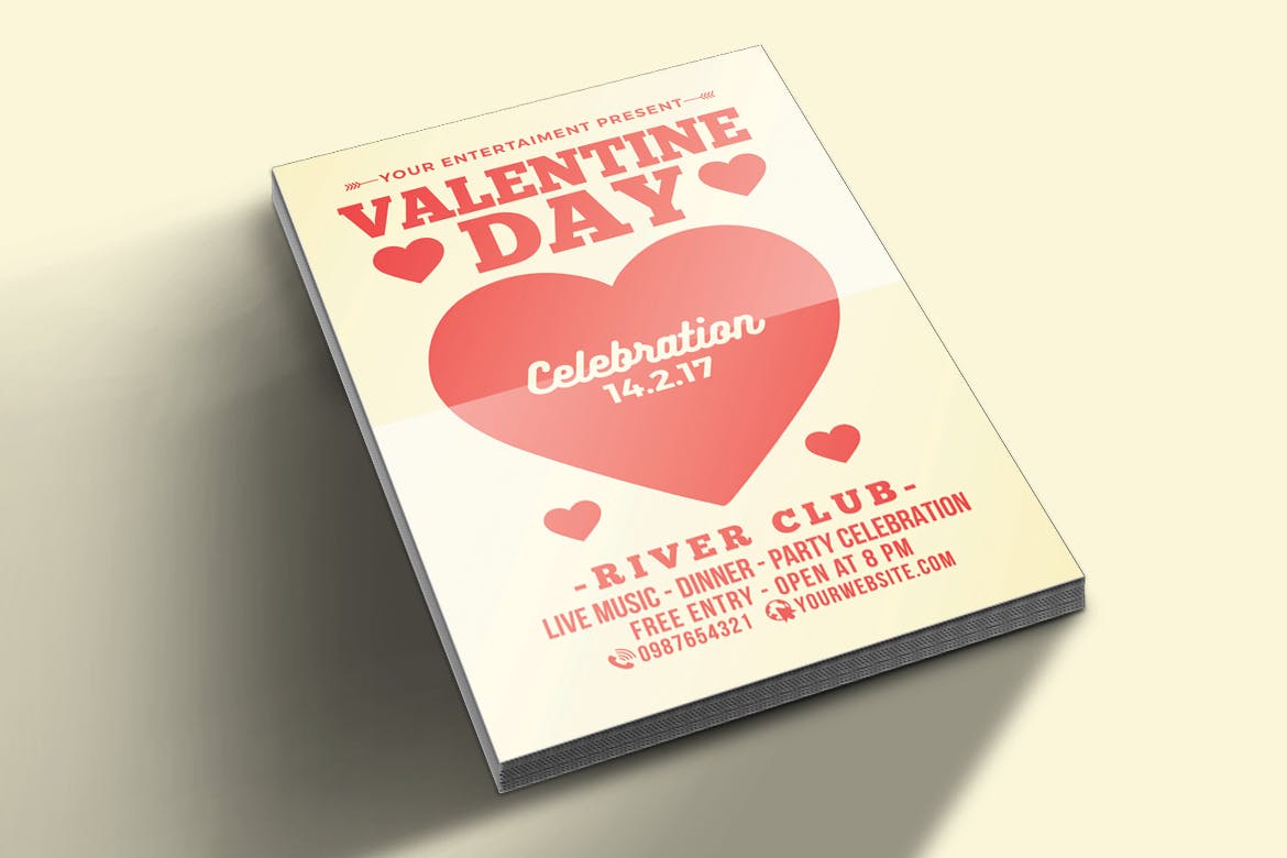 情人节主题俱乐部活动海报传单模板 Valentine Day Celebration插图(1)