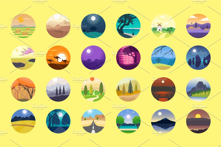176个扁平风圆形风景图标 176 Flat Rounded Landscape Icons插图(2)