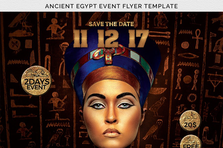 古埃及历史考古主题传单PSD模板 Ancient Egypt Event Flyer PSD插图(7)