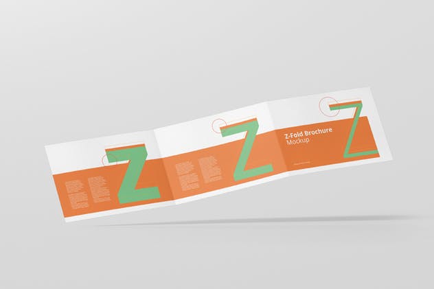 横向三折页菜单/广告册子样机模板 Z-Fold Brochure Mockup – Landscape Din A4 A5 A6插图(4)