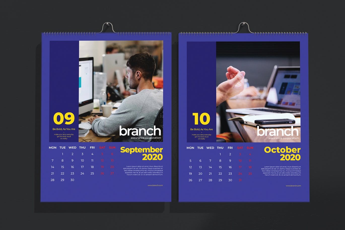 创意企业定制设计2020年挂历模板 Branch Assurance Wall Calendar 2020插图(5)