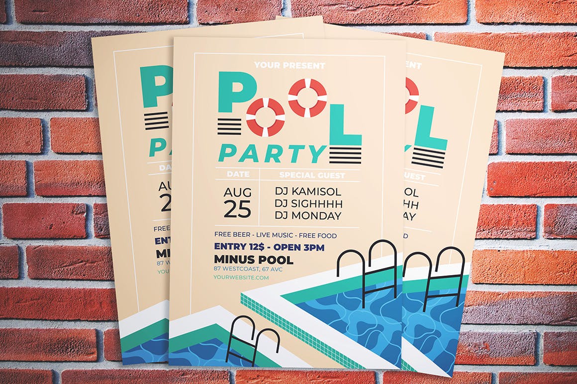 性感泳装活动派对海报传单设计模板 Pool Party Flyer插图(2)