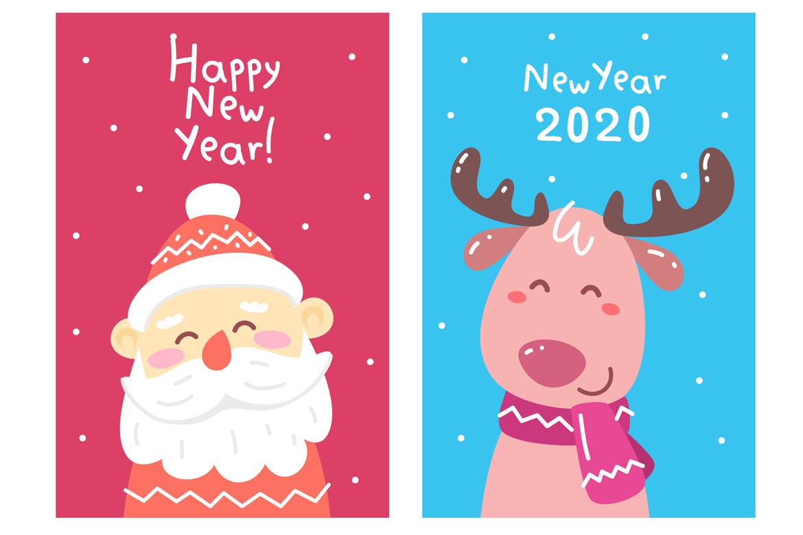 圣诞节主题简笔画手绘贺卡设计模板 Set of Christmas card illustrations插图(3)