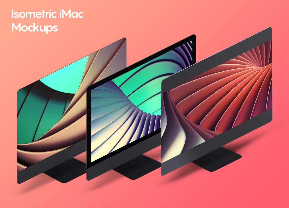 iMac一体机网站UI设计效果图预览样机素材v2 Isometric iMac Mockup 2.0插图(1)