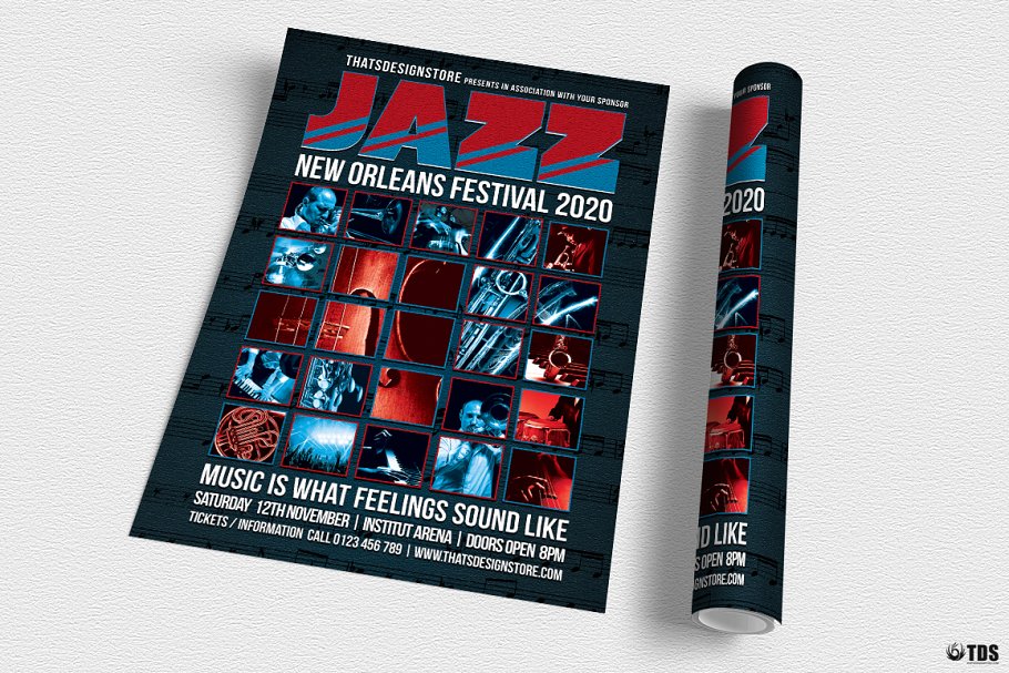爵士音乐节活动海报设计PSD模板v9 Jazz Festival Flyer PSD V9插图(2)