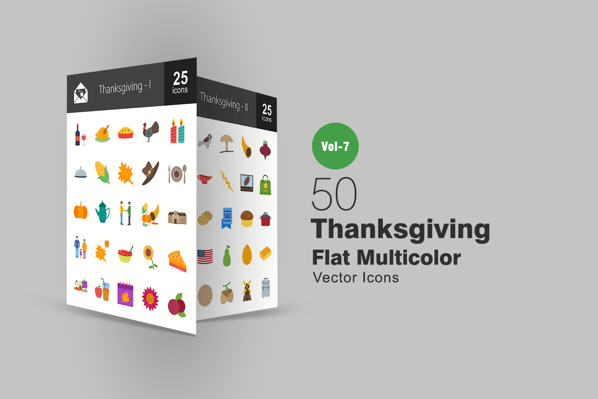50个感恩节主题扁平设计风格多色图标 50 Thanksgiving Flat Multicolor Icons插图