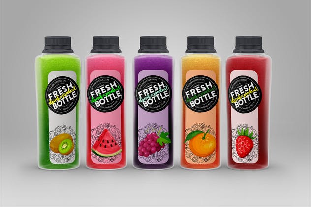 果汁瓶包装外观设计样机模板 Juice Bottle Set Packaging MockUp插图(9)