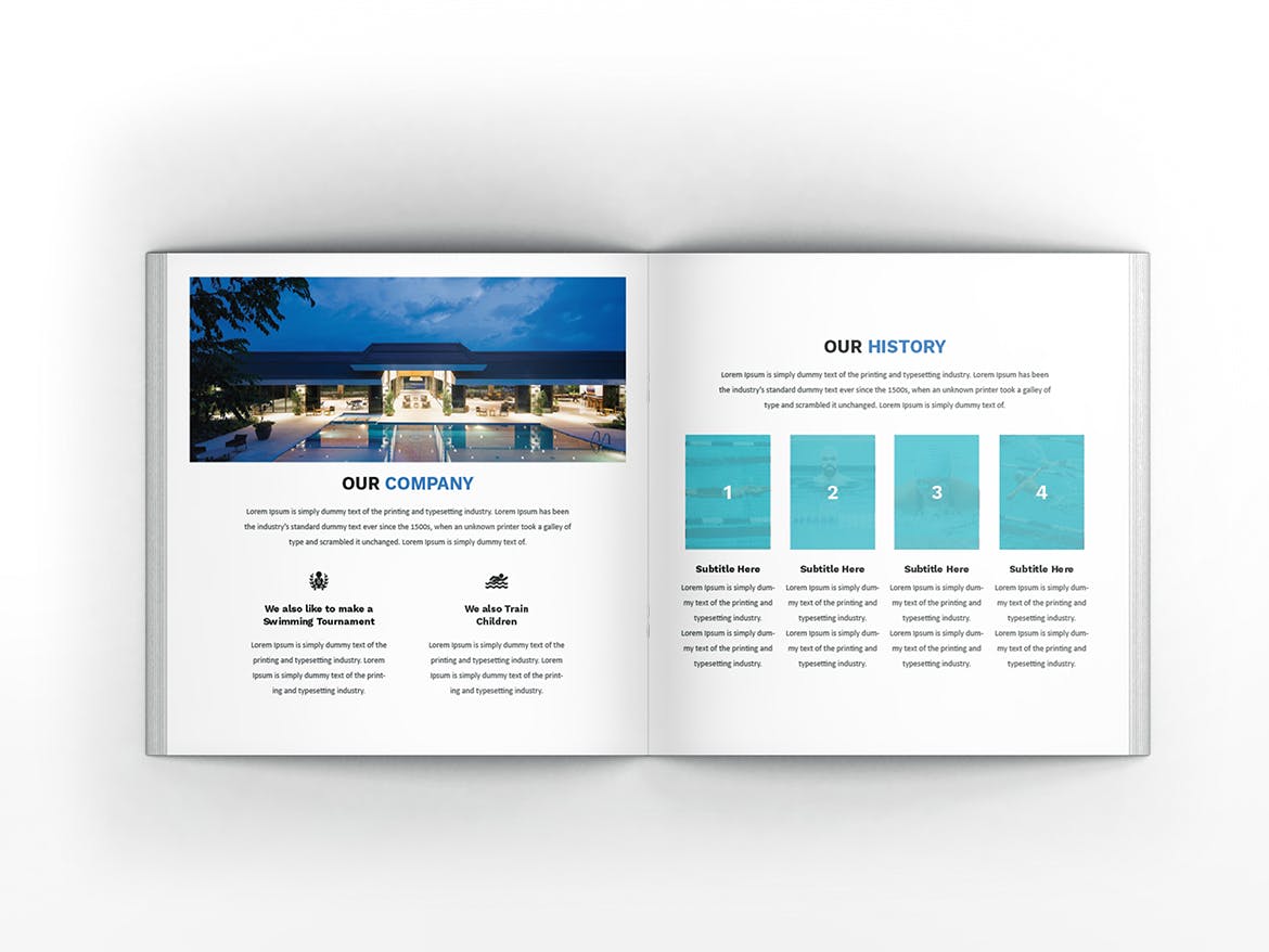 游泳培训课程方形宣传画册设计模板 Swimming Square Brochure Template插图(4)