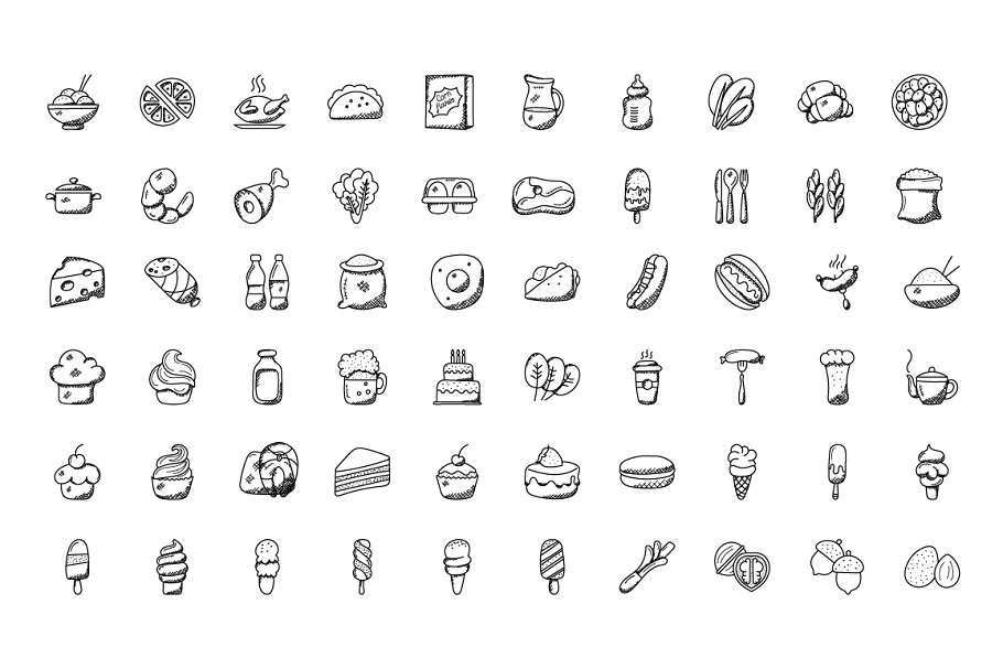 300枚食物主题手绘涂鸦图标 300 Food Hand Drawn Doodles Icons插图(4)
