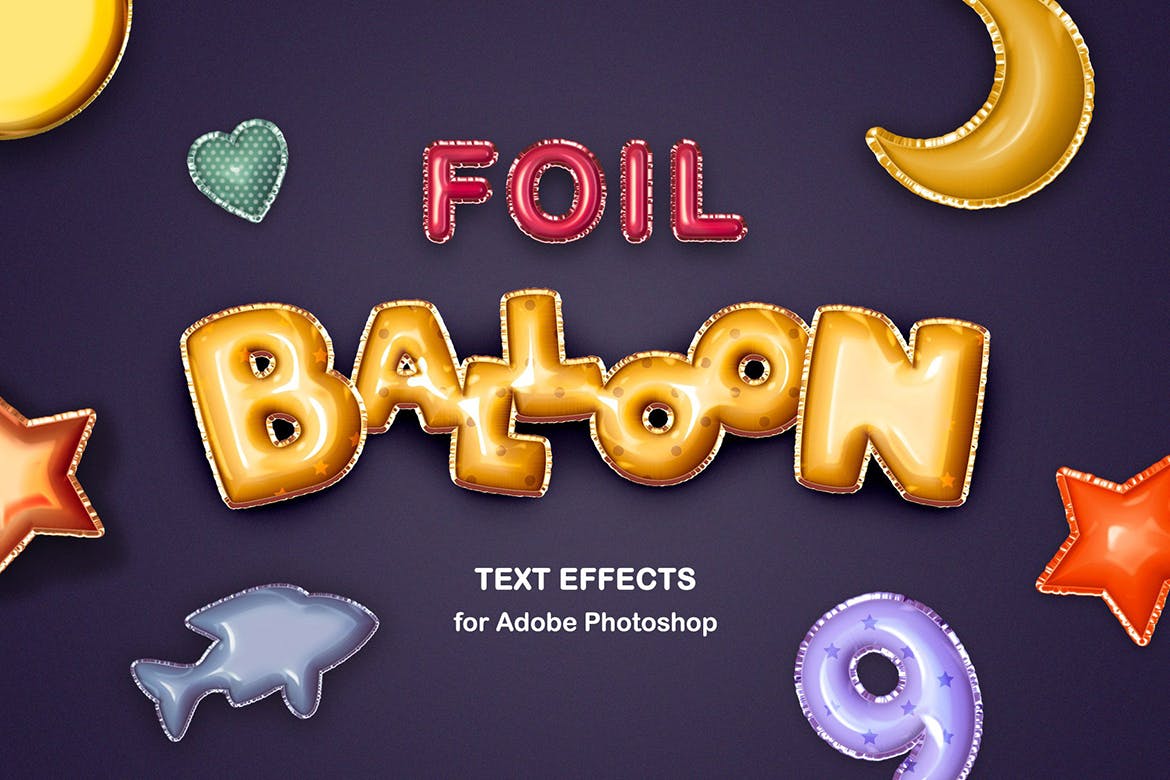 金箔气球文本效果字体特效样式PSD分层模板 Foil Balloon Text Effects插图