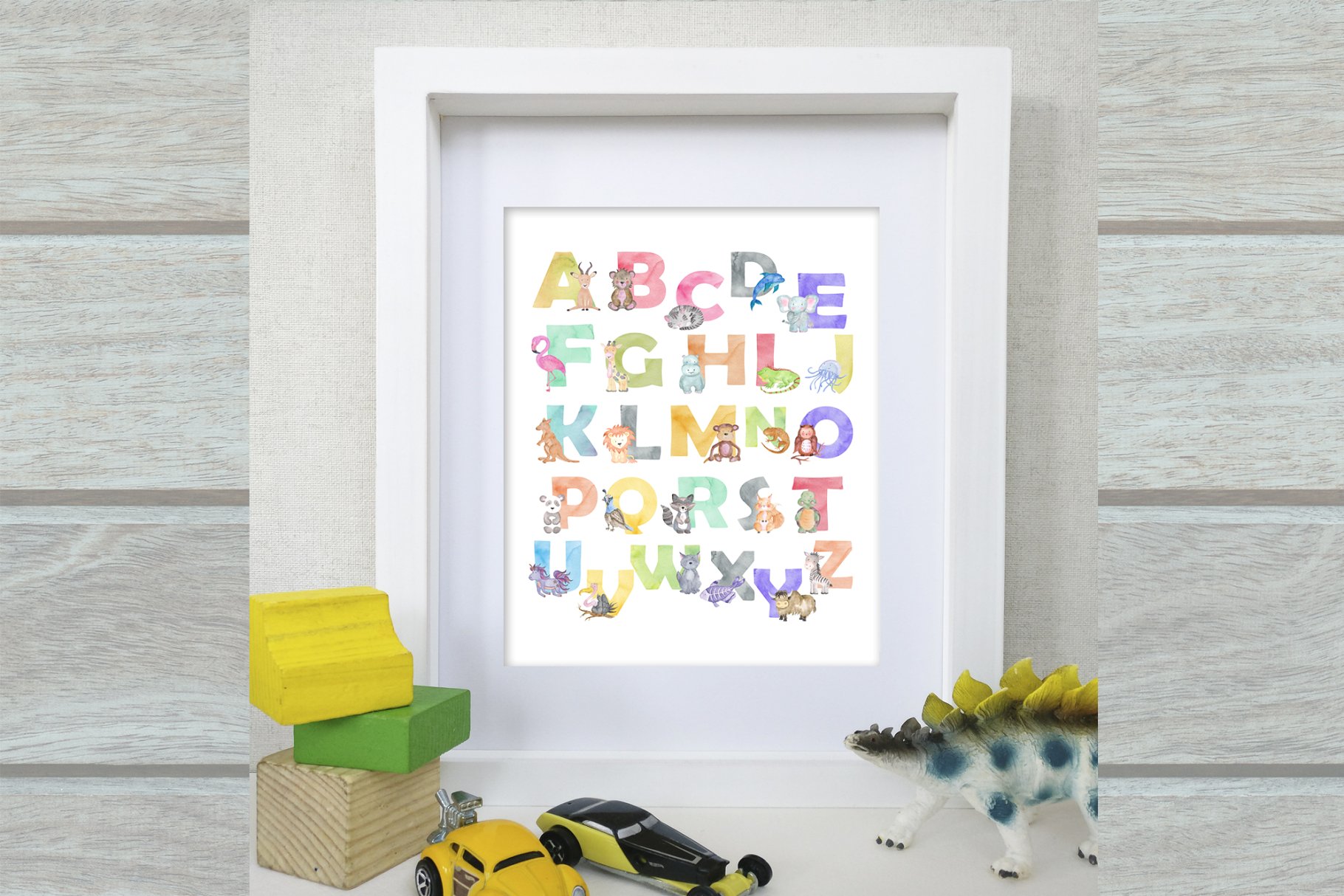 字母、可爱动物水彩图案&纹理 Alphabet Watercolor Animals Kit插图(5)