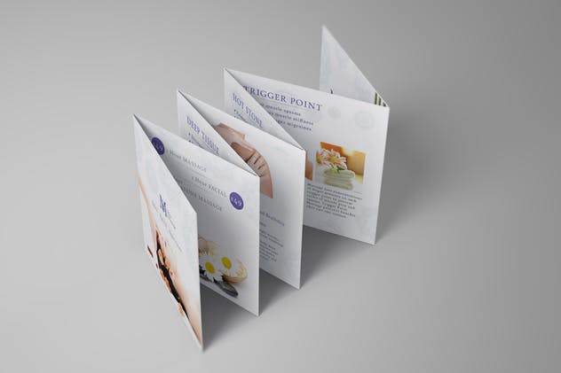 七折页方形迷你小册子印刷品样机 Square Mini Brochure Seven Panel Mockups 01插图(3)