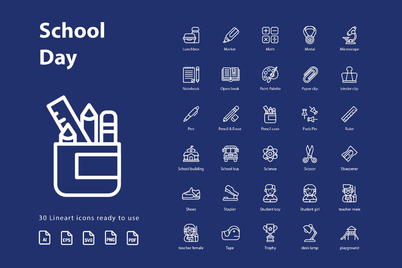 校园日教育主题线性图标矢量图标素材 School Day (Line)插图