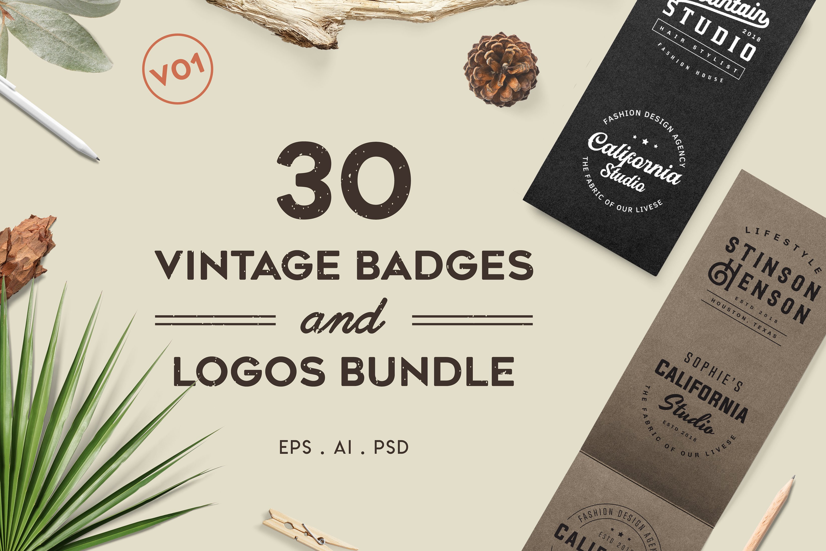 复古徽标&Logo设计模板 Vintage Badges and Logos Bundle V01插图