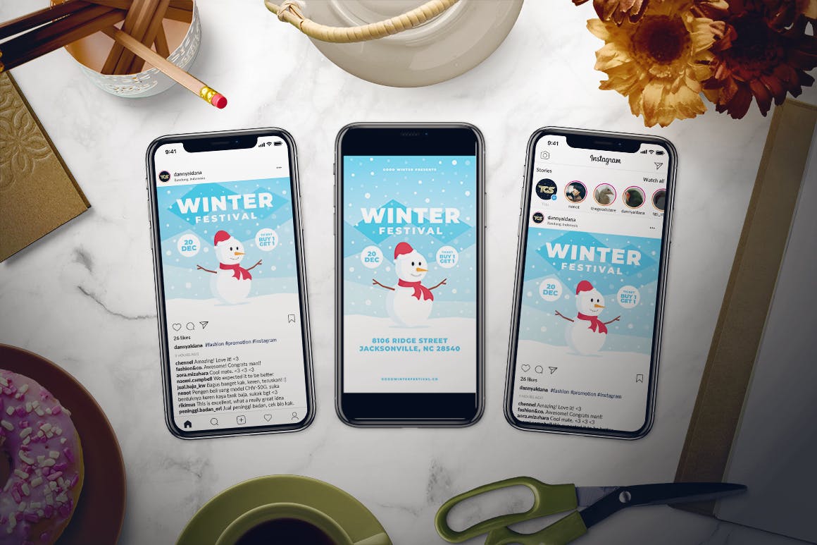 冬季节日活动邀请海报传单设计模板 Winter Festival Flyer Set插图(2)