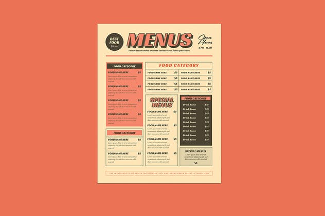 欧美复古设计风格西餐厅菜单设计PSD模板 Retro Menus插图(2)