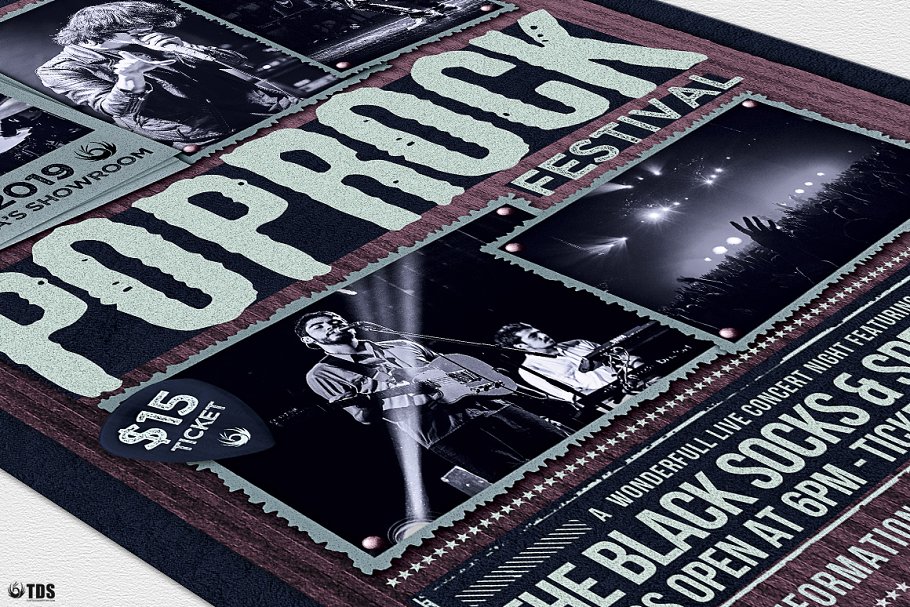 暗色调摇滚音乐节海报传单PSD模板V2 Pop Rock Festival Flyer PSD V2插图(5)