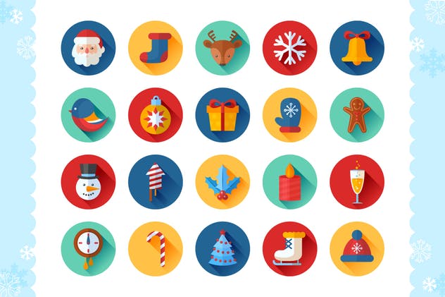圣诞节风格扁平化图标集 Christmas Flat Icons Set插图(1)