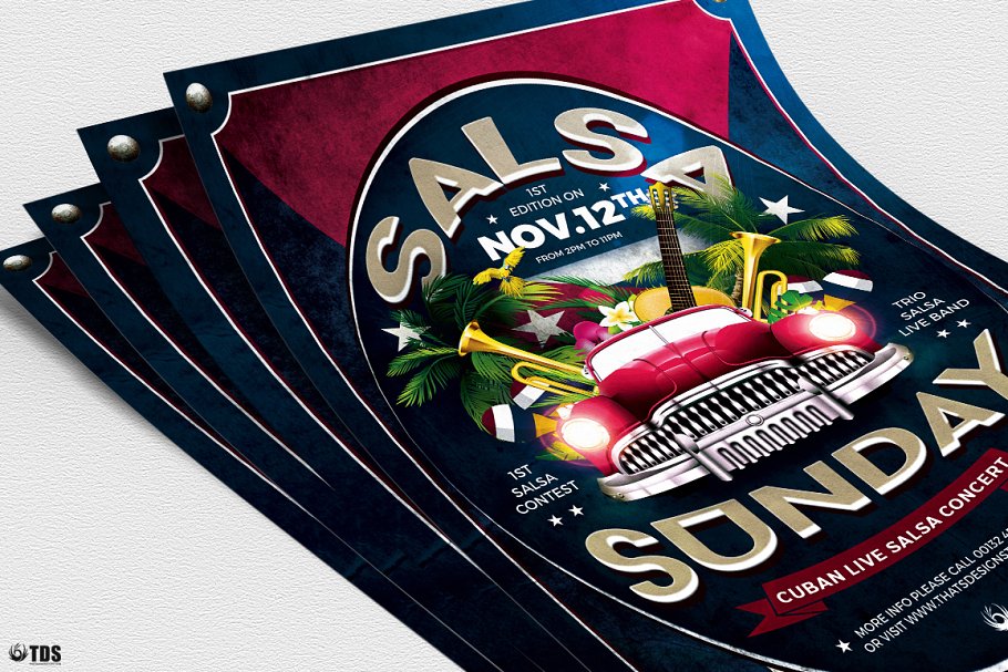 古巴萨尔萨舞曲现场活动海报传单模板v2 Cuban Live Salsa Flyer PSD V2插图(4)
