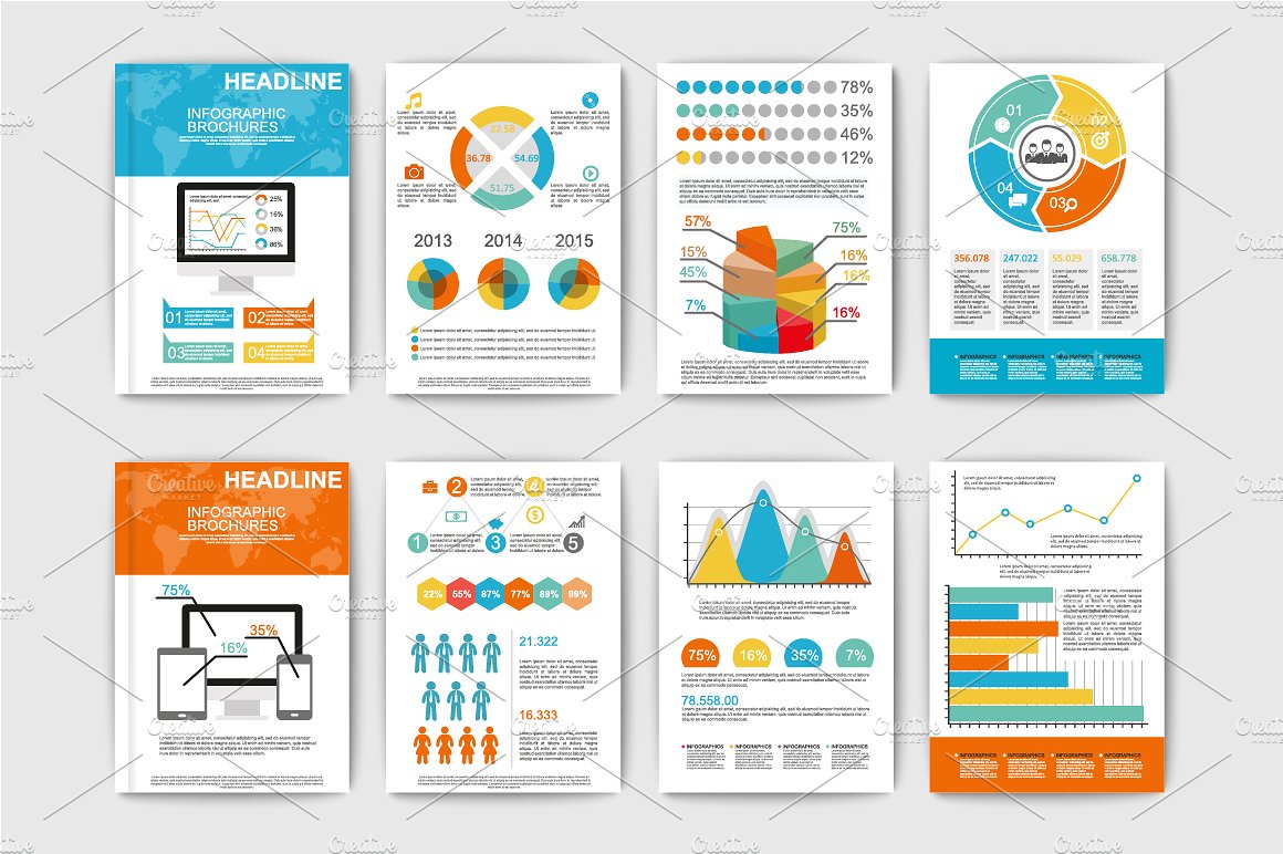 信息图表风格小册子模板 Set of Infographic brochures插图