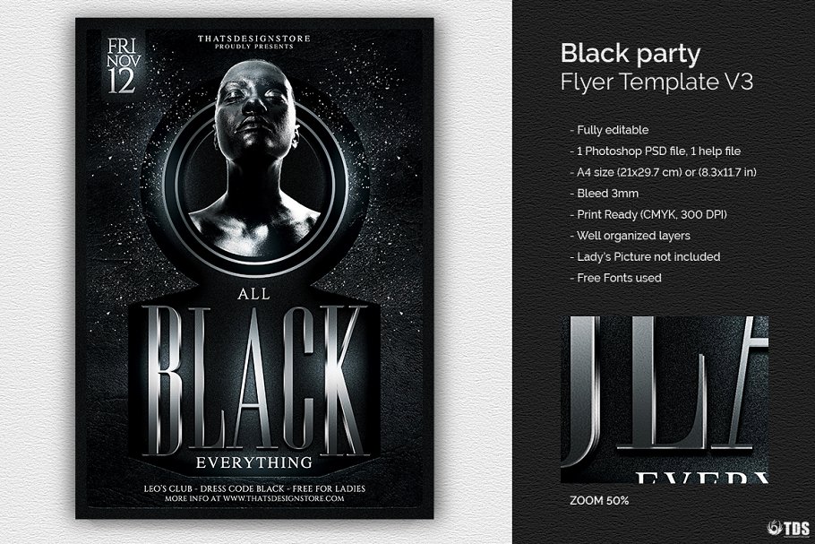 黑人服装俱乐部传单PSD模板v3 Black Party Flyer PSD V3插图(1)