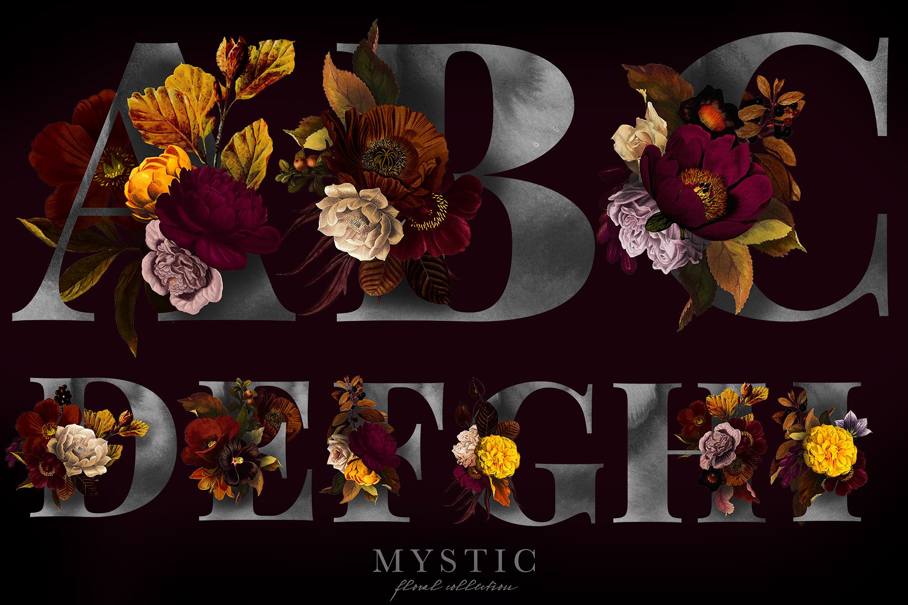 神秘花卉剪贴画艺术收藏 Mystic Floral Collection Clip Art插图(1)