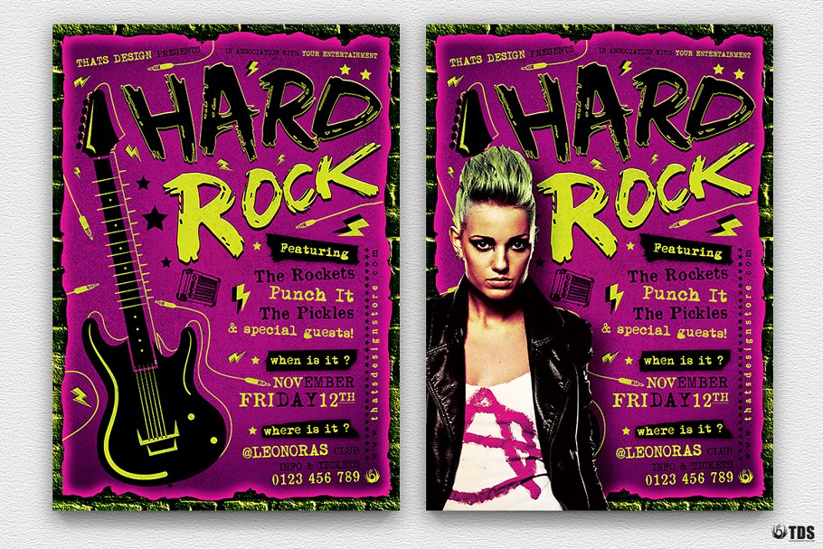 重金属摇滚音乐海报传单PSD模板V.2 Hard Rock Flyer PSD V2插图(1)