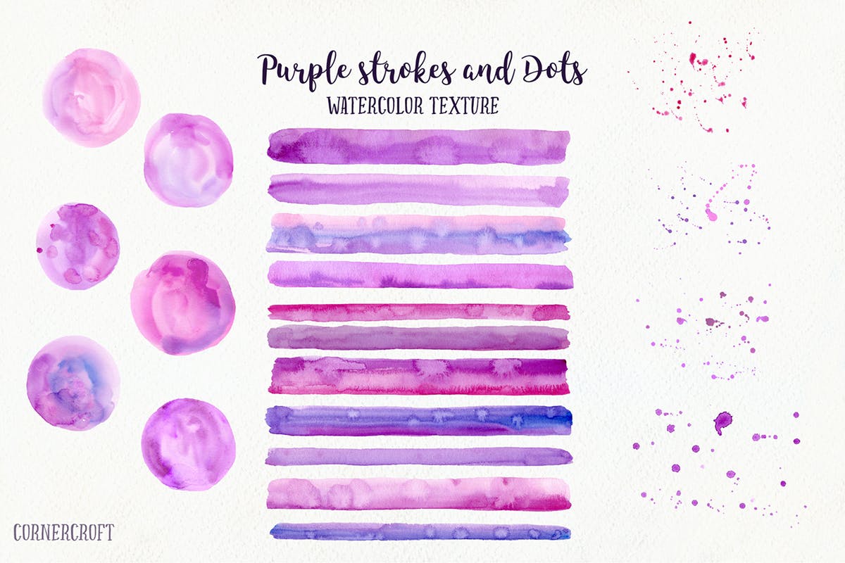 水彩紫色纹理画笔描边素材 Watercolor Purple Texture Brush Strokes插图