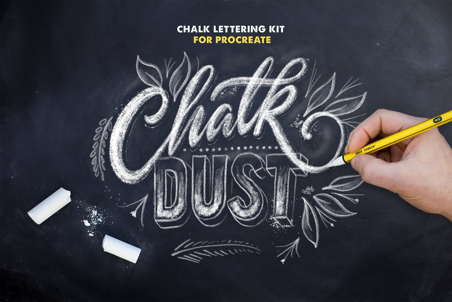 粉笔字体Procreate笔刷 Chalk Dust – Procreate Lettering Kit插图