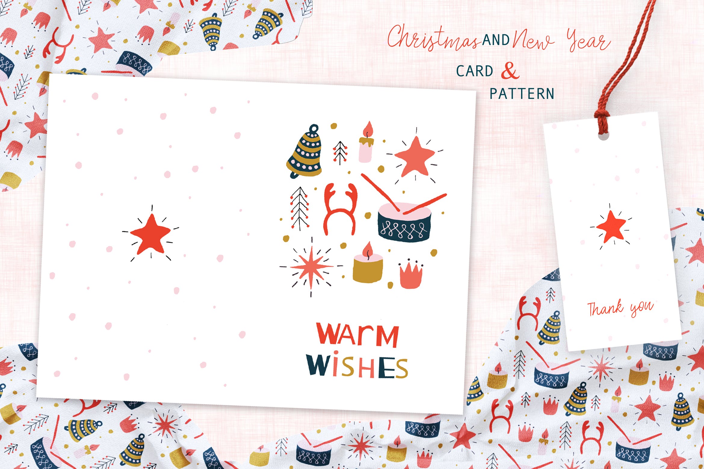 圣诞玩具手绘图案背景素材/贺卡设计模板 Christmas Toys Greeting Card and Pattern插图