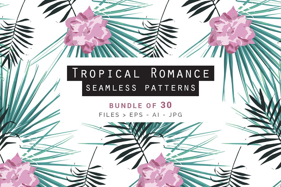 浪漫热带植物水彩图案纹理收藏 Tropical Romance Collection插图