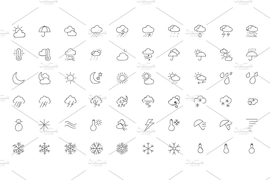 60款手绘涂鸦风格天气主题图标 60 Weather Hand Drawn Doodle Icons插图(1)