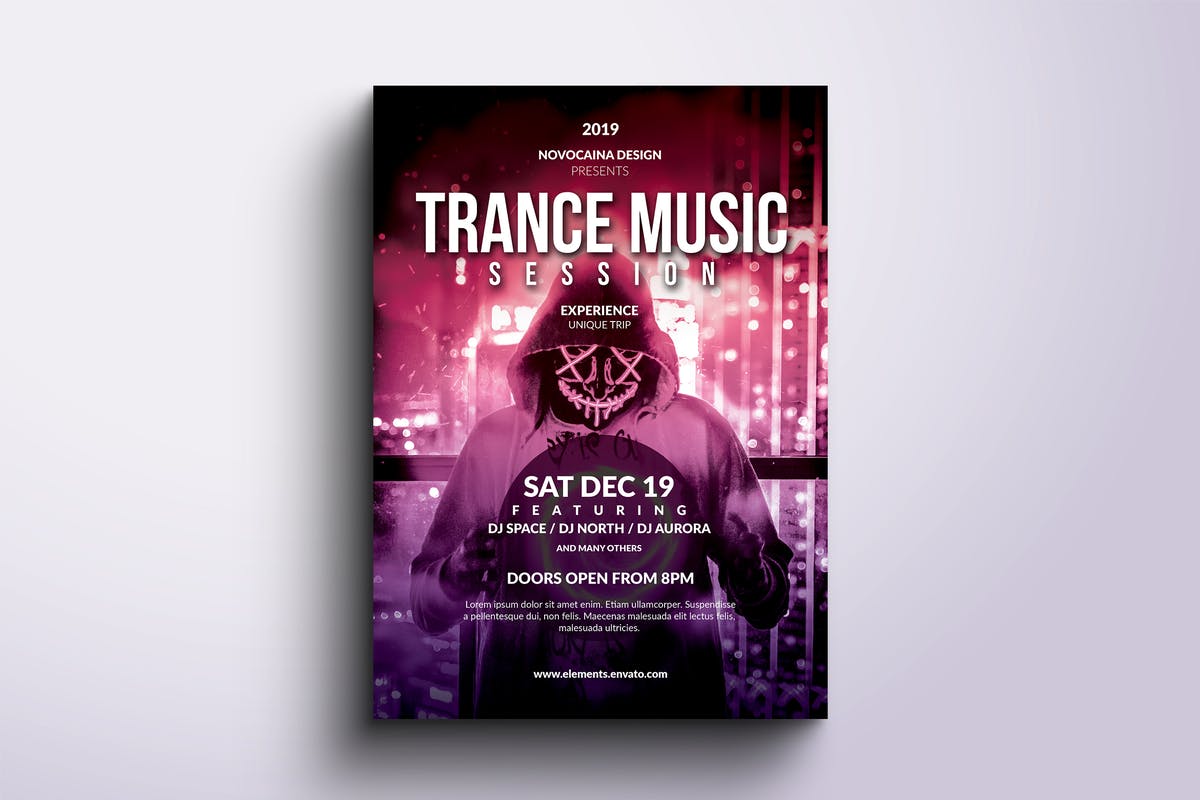 迷幻音乐活动传单和海报设计模板 Trance Music Event Flyer & Poster插图