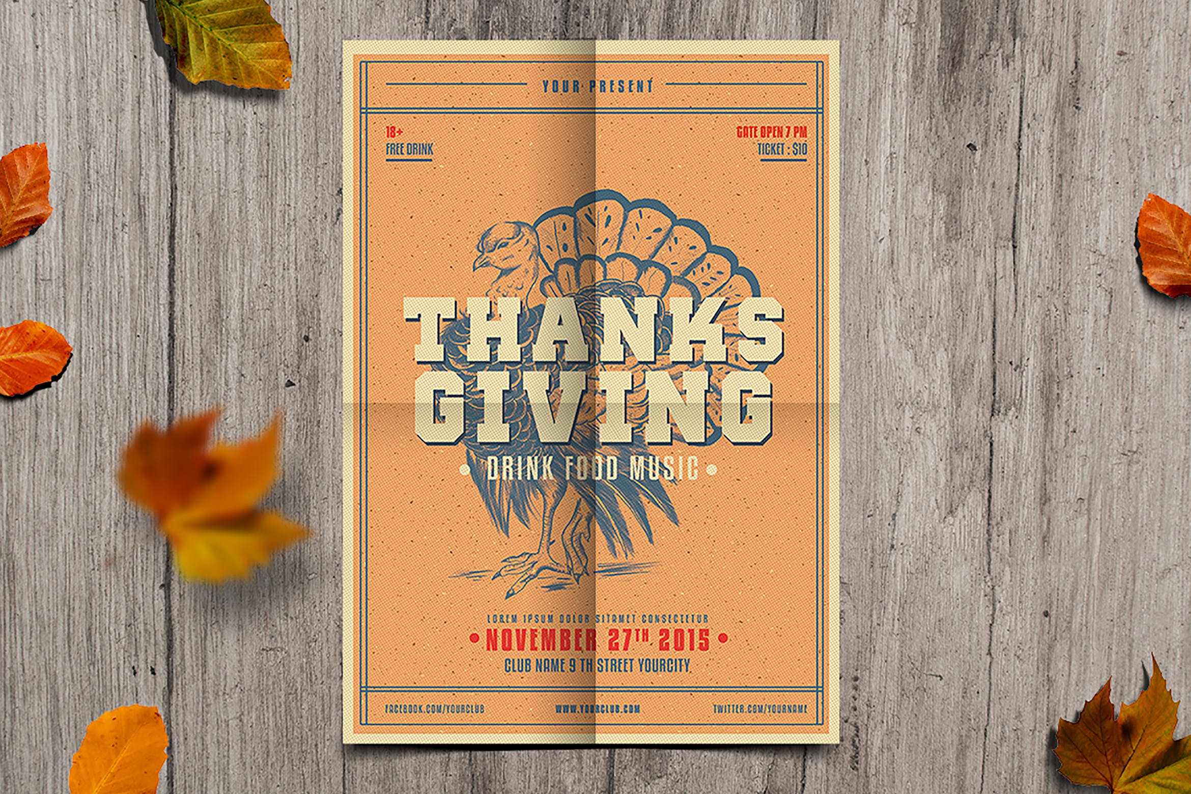 感恩节美食派对宣传海报传单模板 Thanksgiving Flyer插图
