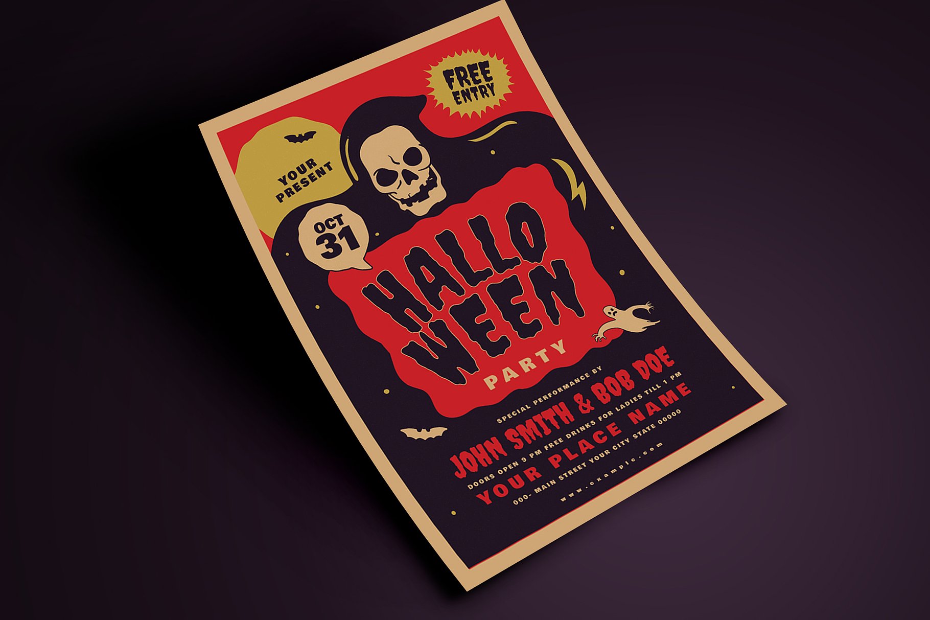 复古老派风格万圣节活动海报模板 Retro Old Halloween Event Flyer插图(2)