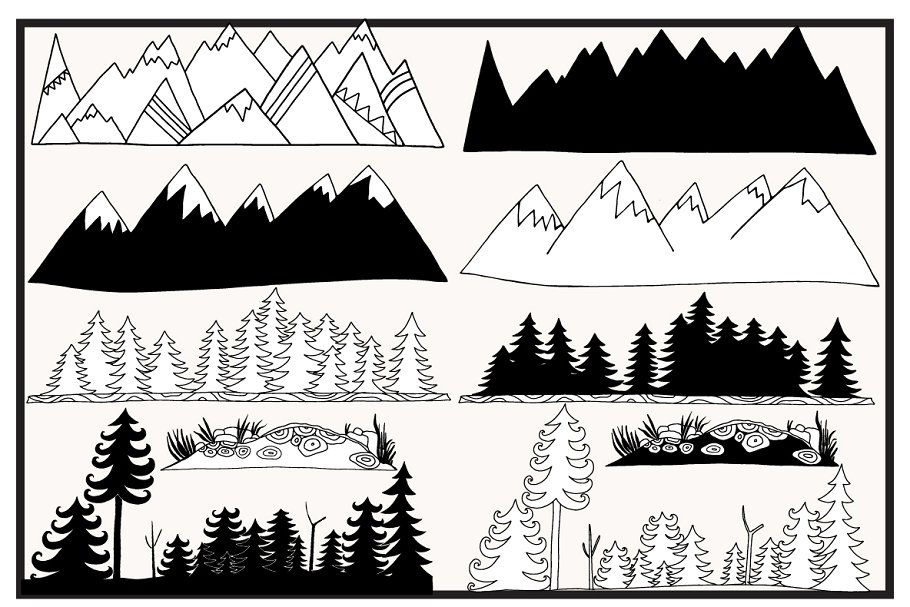 奇形怪状禅山山脉矢量图形 Whimsical Mountain Vectors插图(3)