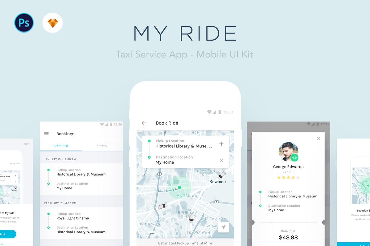 类滴滴出行出租车网约车APP应用UI套件 My Ride – Taxi App Mobile UI Kit插图