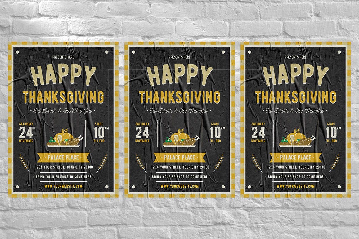 感恩节主题美食活动推广海报传单模板 Happy Thanksgiving Flyer插图(3)