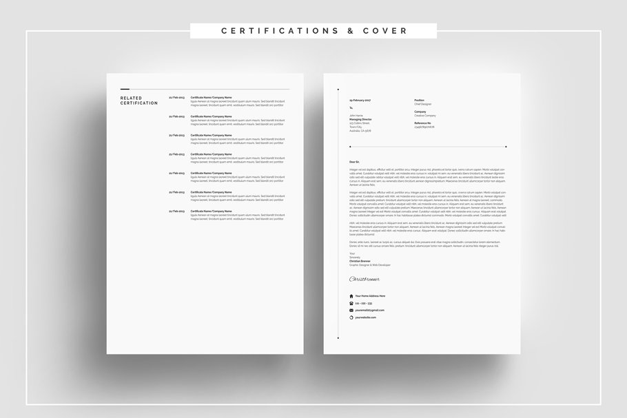 极简主义个人电子简历设计模板（4页） Minimal Resume Template 4 Pages插图(2)