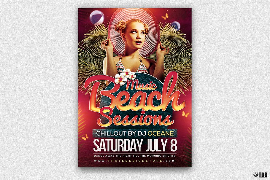 沙滩之夜海滩派对活动传单PSD模板 Beach Night Sessions Flyer PSD插图(1)