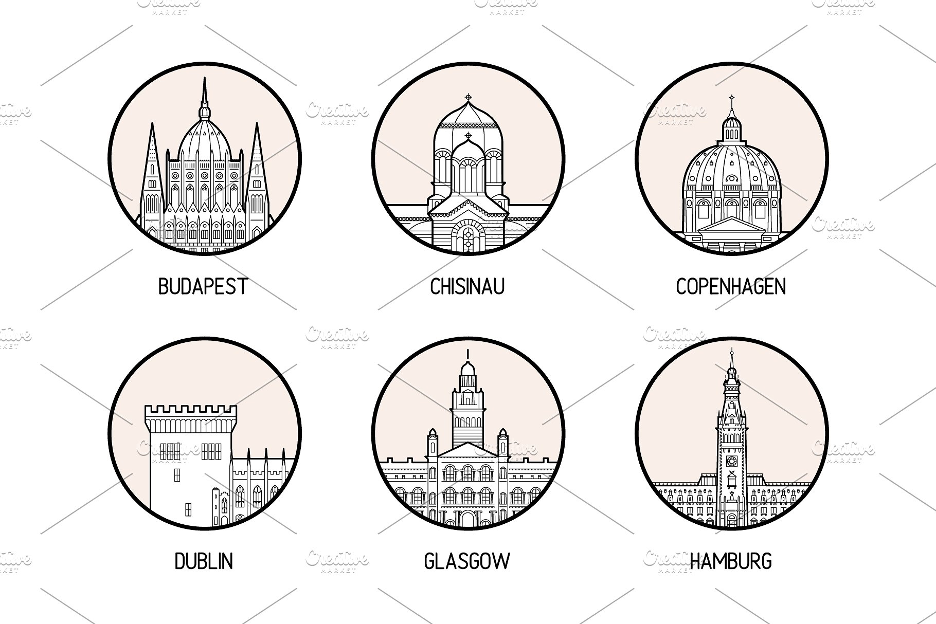 30个欧洲城市的徽章图标集合 Icons of 30 European cities插图(3)