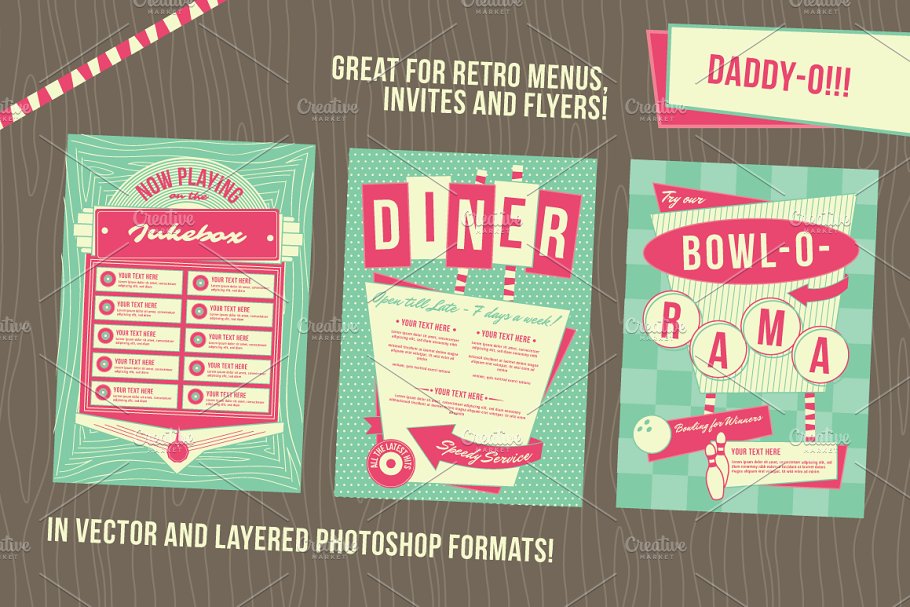 20世纪50年代餐车背景和框架素材 1950s Diner Backgrounds and Frames插图(2)