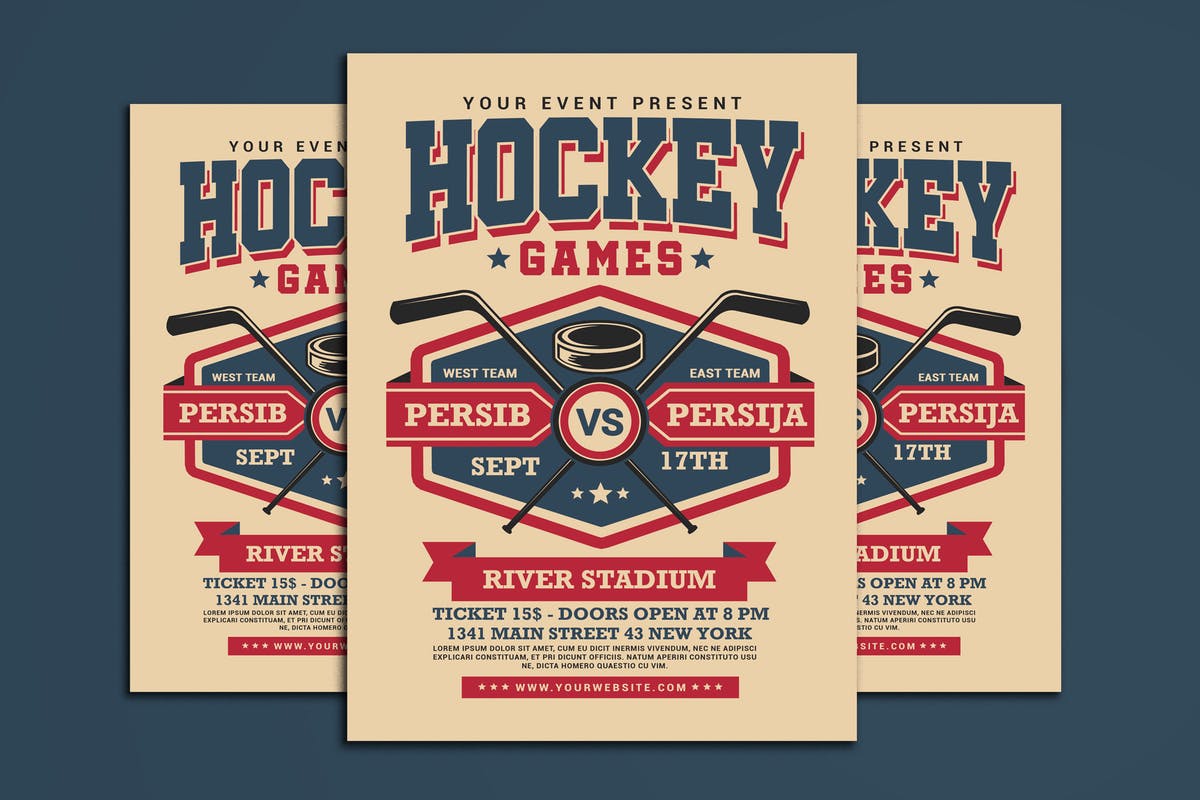 曲棍球游戏活动传单设计模板 Hockey Game Flyer插图