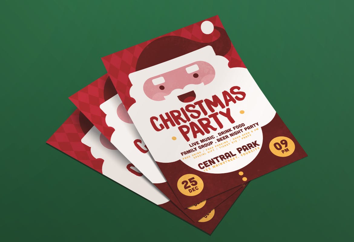 卡通圣诞老人手绘圣诞节主题派对活动海报模板 Christmas Party Flyer插图(2)
