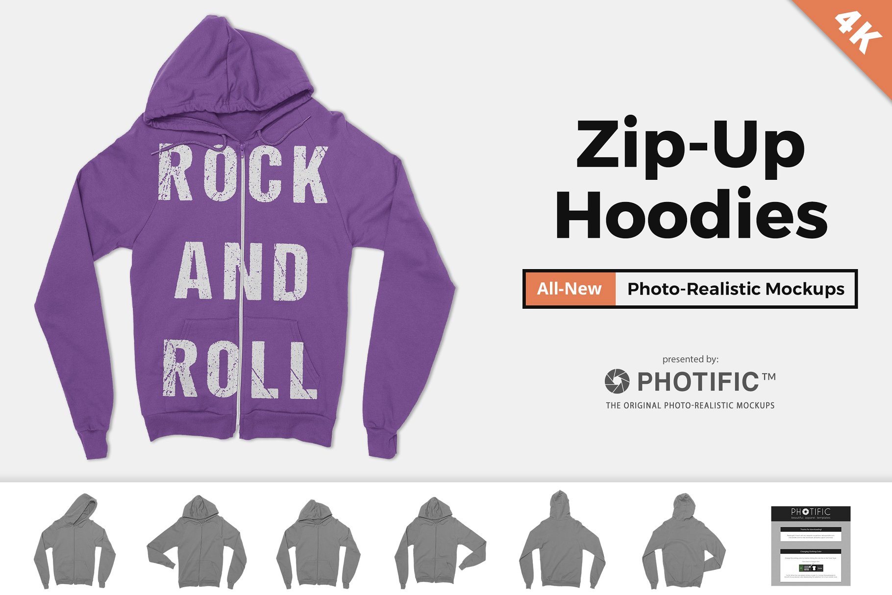 连帽拉链卫衣样机模板 Zip-Up Hoodie Sweatshirt Mockups插图